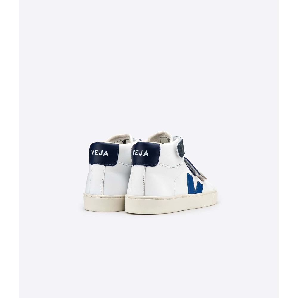 White/Blue Kids' Veja ESPLAR MID LEATHER High Tops | AU 683YXF